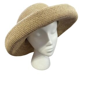 Charter Club Womens Tan Woven Wide Brim Sun Hat Summer Beach Accessory